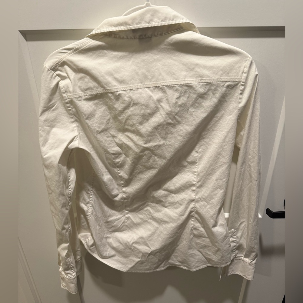 Theory White Button Down Blouse Stretch Cotton Ca… - image 4